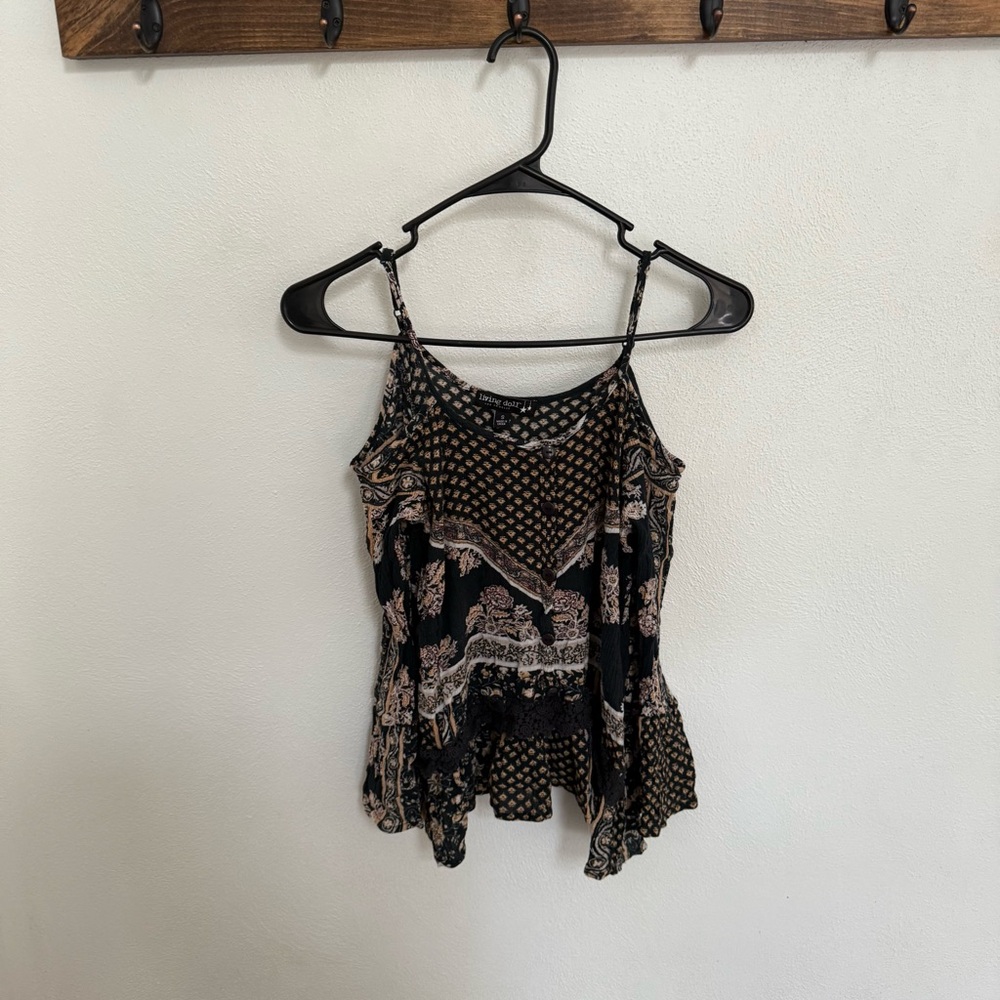 Living Doll Black and Cream Women's Cold Shoulder Blouse